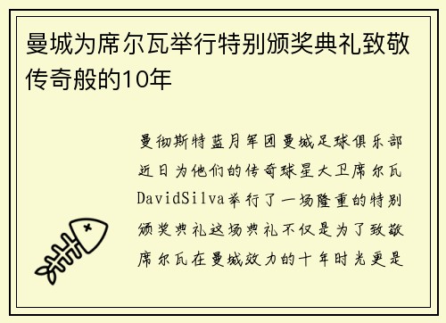 曼城为席尔瓦举行特别颁奖典礼致敬传奇般的10年